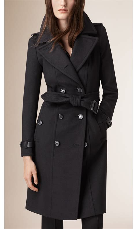 burberry black womens trench coat with paten leather trim|Burberry oversized wool trench coat.